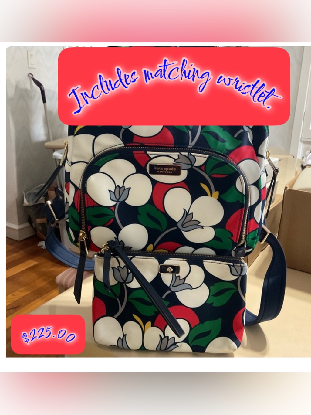 Kate Spade Multicolor Floral Backpack Euc Includes A Matching Wristlet.
